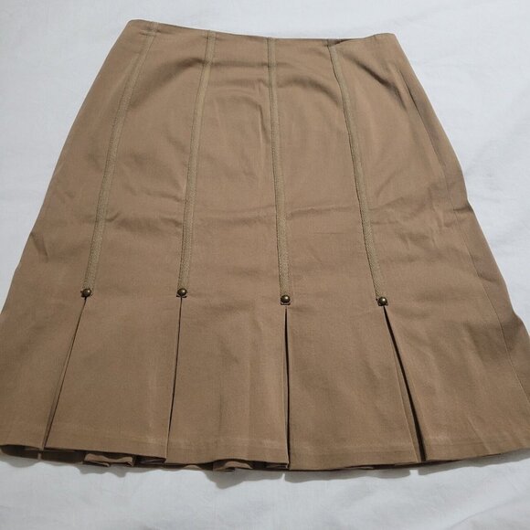 D. Terrell Ltd. Skirt Pleated Brown Casual Skirt 4 Vintage Studded Side Zip - Picture 2 of 5